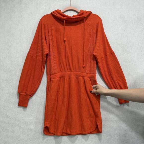 Daily Practice Dress Womens Small Orange Hooded Waffle Knit Sweatshirt Pocket - Picture 3 of 9